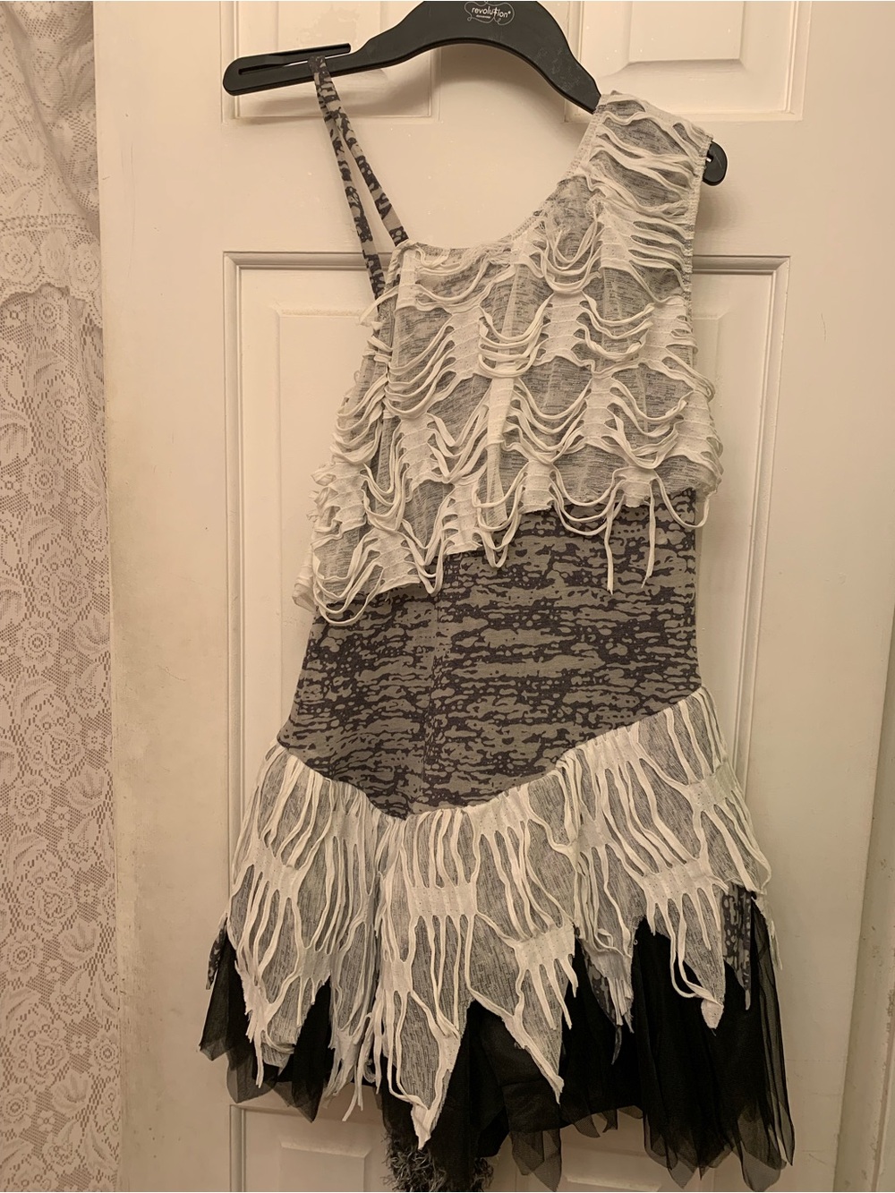 Revolution Asymmetric Layered Fringe Tank Top - White/Grey Dance costume